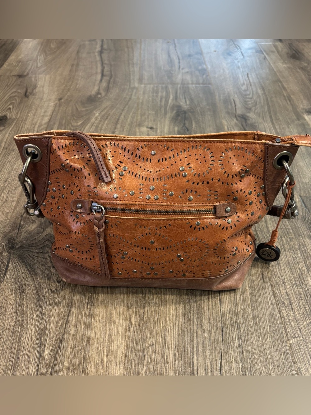 The Sak Brown Leather Shoulder Bag Purse Neutral Boho Bohemian Braided Straps